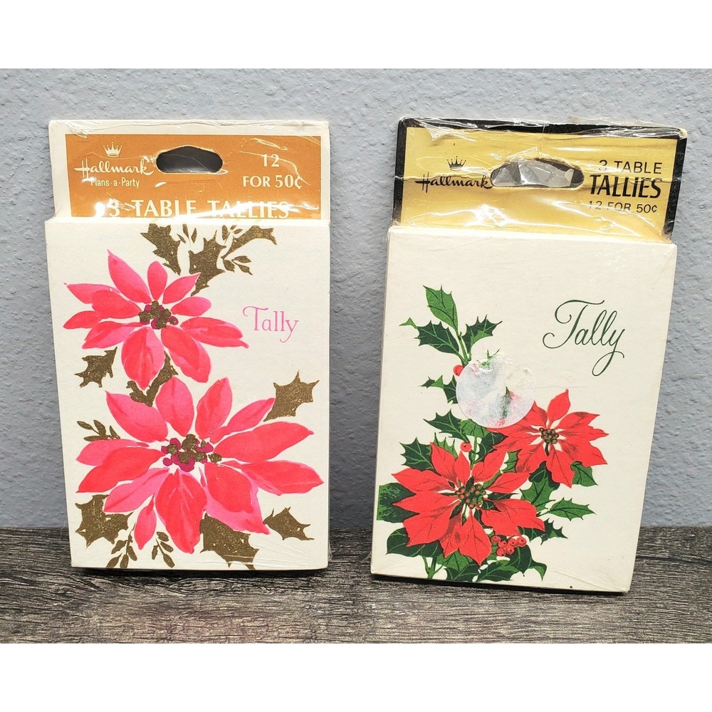 Vintage Hallmark Christmas Bridge Tally Cards Holly & Berries Set Of 2 Table NOS